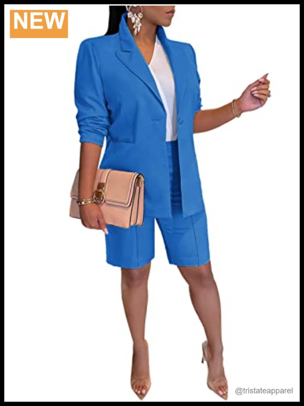 Women 2 Piece Blazer Shorts Set Polyester Spandex Business Casual Work
